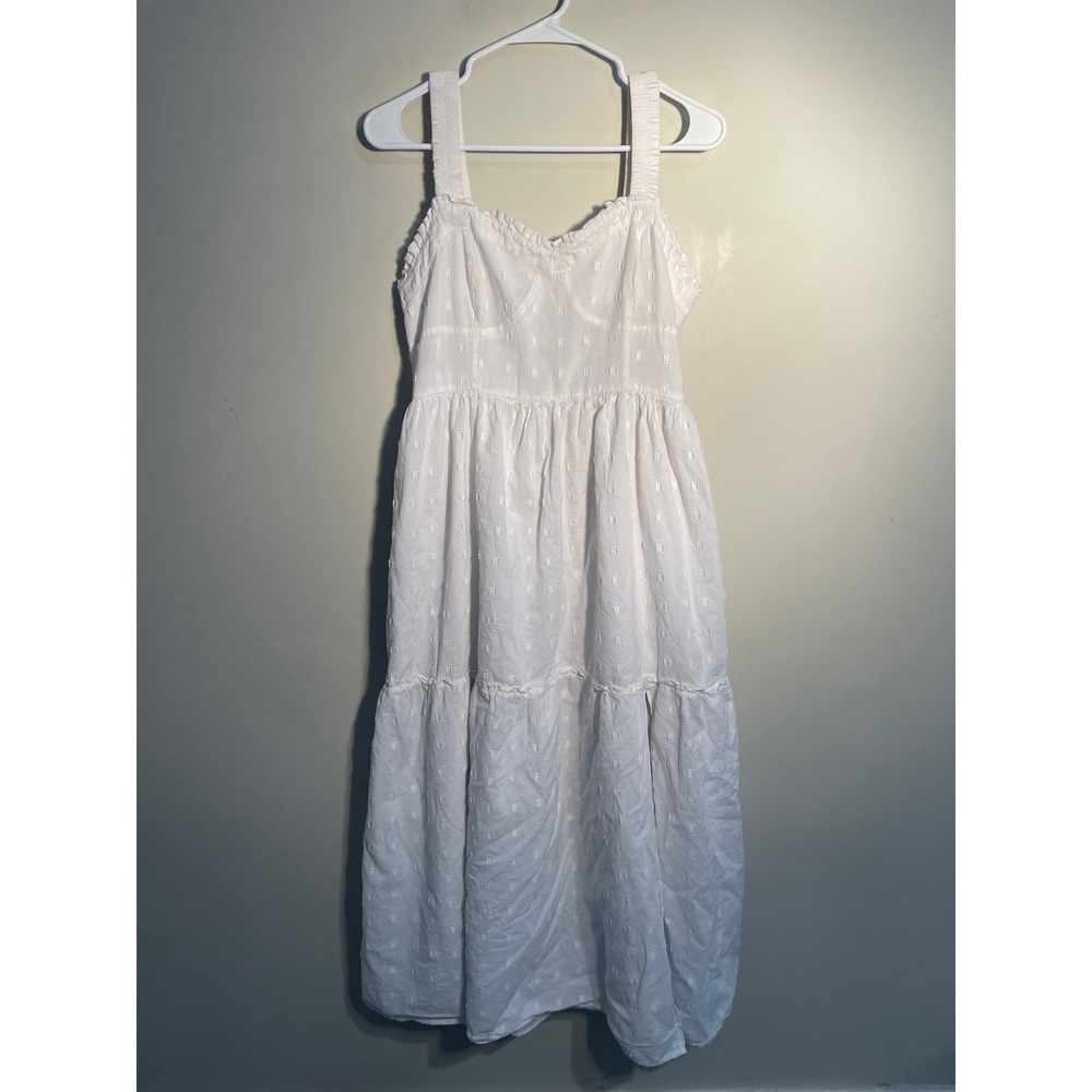 American Eagle White Eyelet Open Back Tiered Cotton Midi Dress Size Large Bridal - Picture 2 of 12